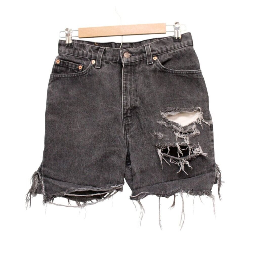 Vintage 90s Levi's 512 Cut Off Shorts Size 11 High Rise Black Denim Grunge USA